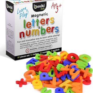 Boxiki kids 80 Piece Alphabet Magnet Set | ABC Educational Toys | Plastic Magnetic Letters and Numbers | Babies Learning Toys for Young Children by